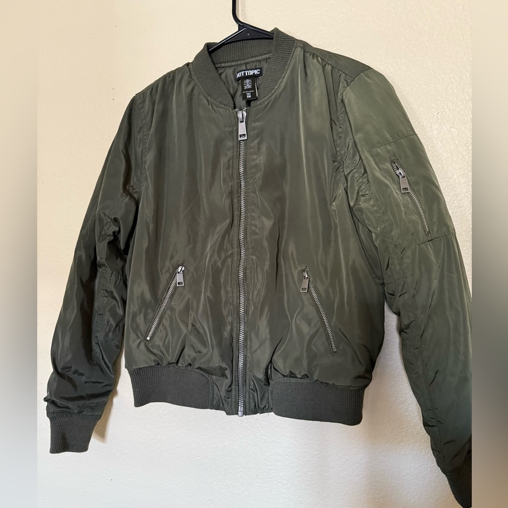 Hot Topic Dark Green Bomber Jacket